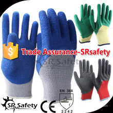 SRSAFETY 10 gauge grey polycotton liner 3/4 coated blue latex on palm safety gloves/Man's working gloves on palm